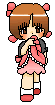 Pixel art based on a manga pose of Pinoko, lifting the end of her apron to cover her mouth. She's blushing and blinking.