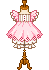 Pixel art of a pink dress on a mannequin torso.