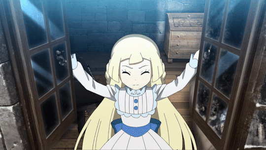 Animated gif by soldieroflandb of Lillie opening a window, while wearing the dress she wore under her winter clothes when searching for her father.