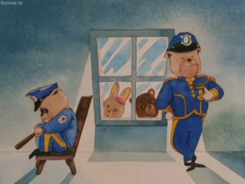 Artwork of Officer Otto, sitting curled up in shame in his chair, turned away from his arrogant son, posing proudly with his medals. Patty and Bobby peer through the window between them, into the room.