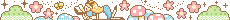 Pixel art divider of Alice lying on the ground, reading a book, while kicking her legs, surrounded with childishly/naively drawn flowers and butterflies, sparkling.