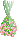 Pixel art of a hanging bouquet of pink flowers.