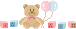 Pixel art of a teddy bear with blocks.