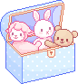 A toybox with a plush lamb, bunny, and bear by stardust-palace.
