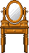 Pixel art of a vanity with a mirror.